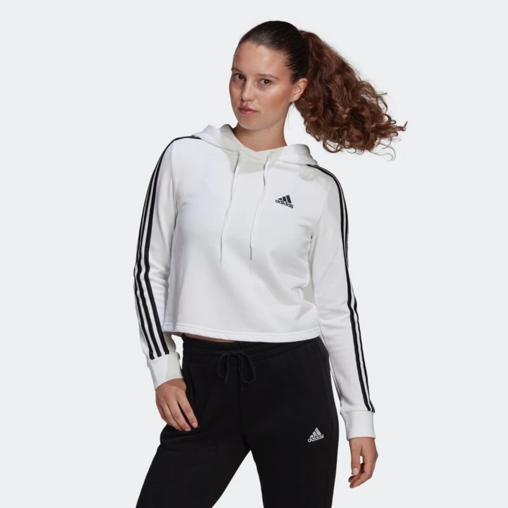 NWT ADIDAS ESSENTIALS 3-STRIPES CROPPED HOODIE - Picture 1 of 15